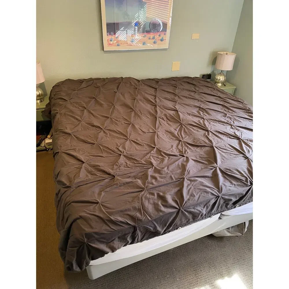 Threshold Pinch Pleat Gray, Cotton, Queen Duvet Cover Button Closure, One Sham
